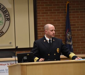 Fire Chief Mike Kennedy speaks at the Ann Arbor City Council's annual budget planning session on Dec. 9, 2019. Kennedy suggested to the council that the city fire department start its own ambulance service to address response time issues.