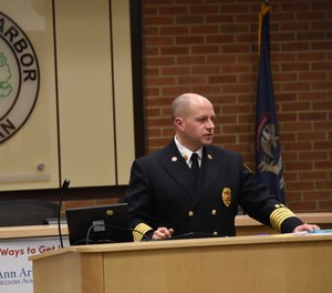 Fire Chief Mike Kennedy speaks at the Ann Arbor City Council's annual budget planning session on Dec. 9, 2019. Kennedy suggested to the council that the city fire department start its own ambulance service to address response time issues.