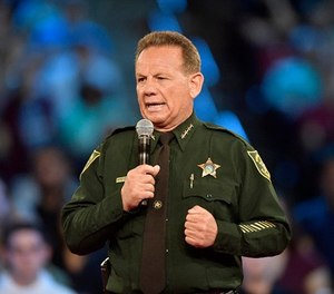 Broward County Sheriff Scott Israel speaks before the start of a CNN town hall meeting on Wednesday, Feb. 21, 2018, at the BB&T Center, in Sunrise, Fla.