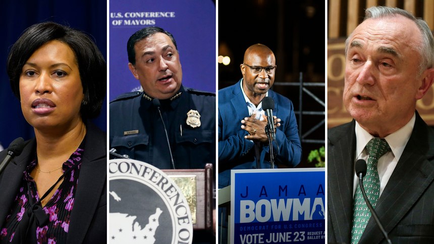 From left to right, Washington, D.C., Mayor Muriel Bowser, Houston Police Chief Art Acevedo, Congressman Jamaal Bowman and former NYPD commissioner Bill Bratton.