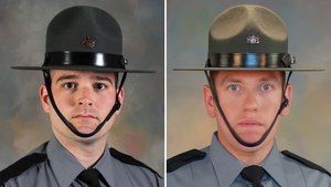 Pennsylvania State Troopers Martin F. Mack III (left) and Branden T. Sisca were struck and killed in the line of duty on Monday, March 21, 2022.