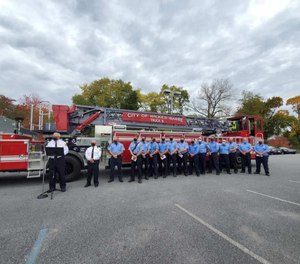 City officials gathered outside Hollenback Fire Station for a ceremony to dedicate a $1.4 million 2020 Pierce Enforcer 107-foot ascendant tractor-drawn aerial ladder firetruck.