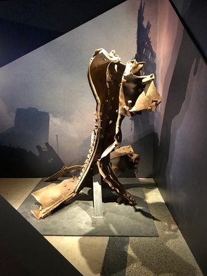 A piece of World Trade Center steel on display at the 9/11 Tribute Museum.