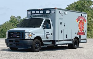 The Wheeled Coach demo truck is a Ford E-450 Type 3 ambulance with a 170 inch long x 95 inch wide x 72 inch high patient module.