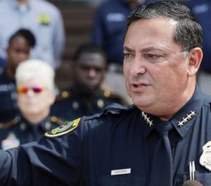 In this July 25, 2017 file photo, Houston Police Chief Art Acevedo and other law enforcement take part in public safety event in Austin, Texas. (AP Photo/Eric Gay, File)