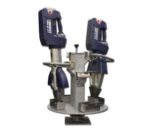 The heavy-duty rotating base of the Multiple Extrication Tool Holder from Ziamatic secures up to four extrication tools vertically within a limited space.