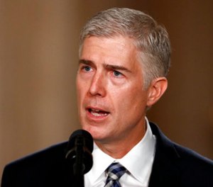 In this Jan. 31, 2017, file photo, Judge Neil Gorsuch speaks in the East Room of the White House in Washington, after President Donald Trump announced Gorsuch as his nominee for the Supreme Court.