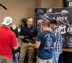 Armor Express CEO Matt Davis takes officers through the process of what goes into making ballistic armor as part of the Saves Retreat.
