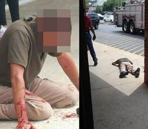 Images appeared on social media of the beaten officer.