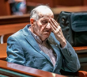 In a Monday, July 15, 2019 photo, Albert Flick, sits in court at his murder trial in Auburn, Maine. A jury convicted Flick on Wednesday in the 2018 death of 48-year-old Kimberly Dobbie. (Andree Kehn/Sun Journal via AP)