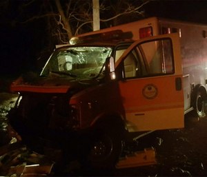 The crashed ambulance.
