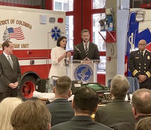 Officials from the Centers for Medicare and Medicaid Services, the U.S. Department of Health and Human Services announced the Emergency Triage, Treat and Transport (ET3) Model at a DC Fire & EMS station. (Photo/Twitter CMS)