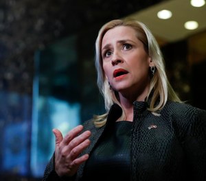 In this Thursday, Nov. 17, 2016, file photo, Arkansas Attorney General Leslie Rutledge speaks to reporters at Trump Tower, in New York. (AP Photo/Carolyn Kaster, File)