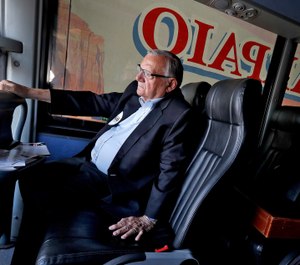 In this Aug. 23, 2018, file photo U.S. Senatorial candidate and former Maricopa County Sheriff Joe Arpaio rides on his campaign bus in Phoenix. (AP Photo/Matt York, File)