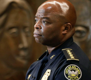 Interim Atlanta Police Chief Rodney Bryant speaks to the Associated Press on Thursday, June 18, 2020, in Atlanta.