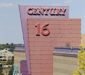 An overhead view of the Century 16 theatre east of the Aurora Mall in Aurora, Colo.