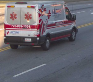 Authorities have since found the ambulance but are still working to locate the person who drove off in it about 7:45 a.m.