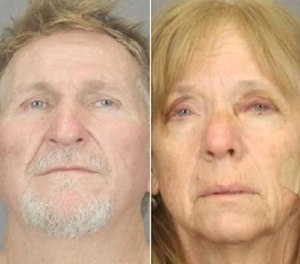 These undated file booking photos provided by the Tucson Police Department show 56-year-old Blake Barksdale, left, and his 59-year-old wife Susan Barksdale. (Tucson Police Department via AP, File)