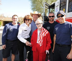 Betty Lee with Mesa firefighters. (Photo/Mesa Fire Department)