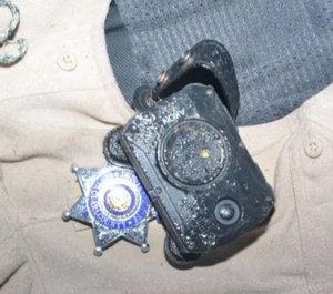 Santa Clara County Deputy Sukhdeep Gill was shot at by two unknown gunmen while he was stopped on a rural road. Gill's body camera stopped a bullet from entering his chest. (Photo/TNS)