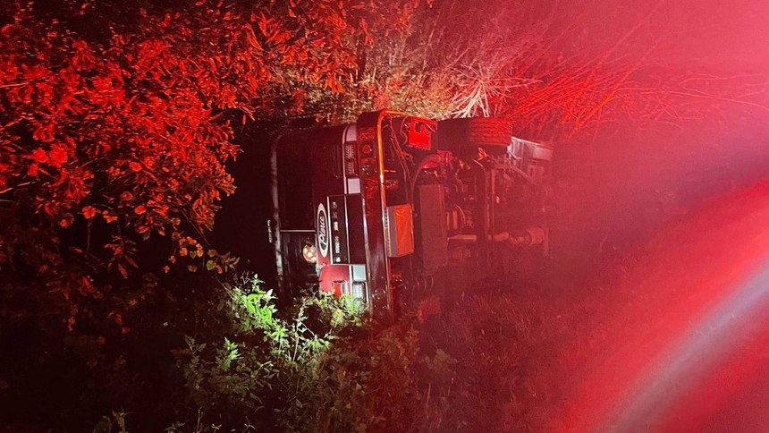 A Bonita Springs fire engine flipped over while en route to a fire scene on Wednesday.