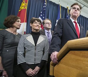 Texas Lieutenant Gov. Dan Patrick speaks during a news conference at the State Capitol, Tuesday, Feb. 10, 2015, in Austin, Texas. (AP/Austin American-Statesman, Ricardo Brazziell Image)