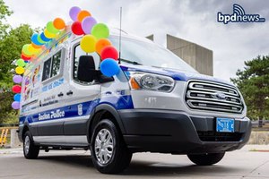 In this photo, the Boston Police Department's newest vehicle, adorned with balloons and Boston police decals, is shown. (Photo/Boston Police Department via Facebook)