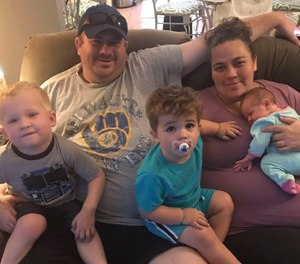 Fallen Firefighter Brian Serdynski with his children, Noah, Henry and Amelia, and his wife Rachael. Serdynski died on Nov. 2 about two weeks after having a heart attack while responding to a vehicle crash. (Photo/Union Grove - Yorkville Fire Department Facebook)