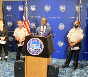 Buffalo Mayor Byron W. Brown speaks at a press conference.