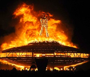 Aaron Joel Mitchell, 41, broke through a two-layer security perimeter during the Man Burn event in which a giant, wooden effigy is set ablaze. (Photo/AP)
