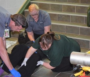 Blair Williams during a mock emergency call.