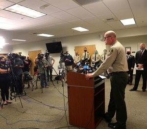 Santa Cruz County Sheriff Jim Hart speaks during a news conference Monday, June 8, 2020, in Santa Cruz, Calif., about the killing of Santa Cruz County Sheriff's Sgt. Damon Gutzwiller.