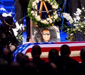 In this Jan. 5, 2019, file photo, a picture of slain Newman Police Cpl. Ronil