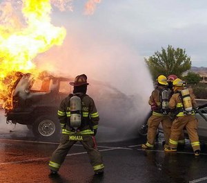 When a vehicle is fully involved (total loss) and there are no lives to save, we can afford to take a more cautious approach.