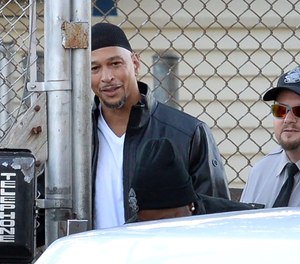 Former Carolina Panthers wide receiver Rae Carruth smiles as he exits the Sampson Correctional Institution on Monday, Oct. 22, 2018 in Clinton, N.C. (Jeff Siner/Charlotte Observer/TNS)