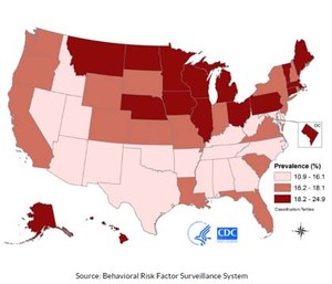 Prevalence of binge drinking among adults.