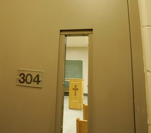 The entrance to a prison chapel is seen at the maximum security Howard Prison state prison, in Cranston, R.I., Aug. 16, 2007.