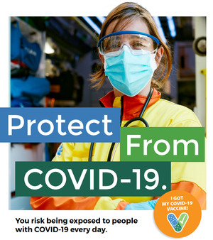 The CDC's vaccine communications toolkit for essential workers includes graphics and posters featuring different professions, including first responders and public safety workers.