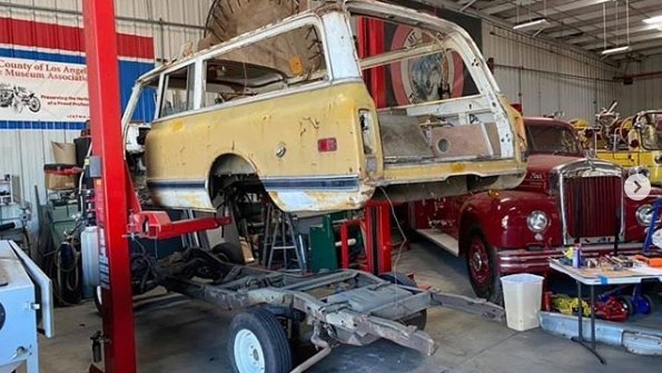 The 1969 Chevy Ambulance was separated from its frame for the first time in decades, in preparation for an extensive restoration.