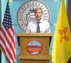 Albuquerque Mayor Tim Keller speaks at a news conference on Friday, June 12. Keller has proposed a new public safety department that would send social workers and other specialists on some 911 calls instead of fire/EMS responders and police.