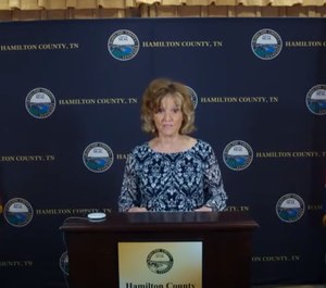 Hamilton County Health Department Administrator Becky Barnes speaks about COVID-19 testing at a news conference on April 27, 2020. The department has ended an agreement with the county's 911 Communications Center to share information about COVID-19 patients with first responders. (Photo/HamiltonCountyTN YouTube)