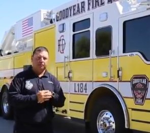 In this screenshot from a video published by the city of Goodyear and the Goodyear Fire Department, Fire Capt. Jose Aguirre explains the components of the department's new clean cab fire truck designed to reduce cancer risks. (Photo/Goodyear, AZ Twitter)