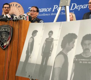Torrance Police Chief Eve R. Irvine speaks at a press conference in Torrance, Calif., Wednesday, Sep. 11, 2019. (Scott Varley/The Orange County Register via AP)