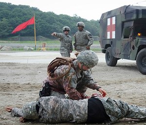 Combat medics respond to a casualty during a training exercise in South Korea. (Photo/Defense Health Agency)