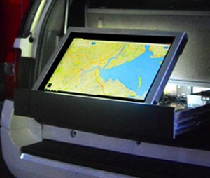 Echoboard provides command staff with real time data, communications, file sharing and analytics on a rugged touch-screen. (Photo courtesy Odyssey Specialty Vehicle)