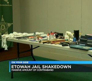 There was a table full of items — improvised weapons, ropes, DVDS among them — on display at a press conference Friday.