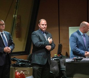 From left, former Detective David March, Chicago Police Officer Thomas Gaffney and former officer Joseph Walsh appear at a pre-trial hearing at Leighton Criminal Court Building in Chicago. (Zbigniew Bzdak/Chicago Tribune via AP, Pool File)