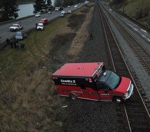 Police say a man stole a Cowlitz 2 Fire & Rescue ambulance and led officers on a chase with the rig's lights activated. (Photo/Cowlitz County Sheriff's Office)
