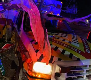 A STAT EMS ambulance was stolen and then crashed after a police pursuit Tuesday.