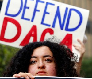 Loyola Marymount University student and dreamer Maria Carolina Gomez joins a rally in support of the Deferred Action for Childhood Arrivals, or DACA program, outside the Edward Roybal Federal Building in Los Angeles.